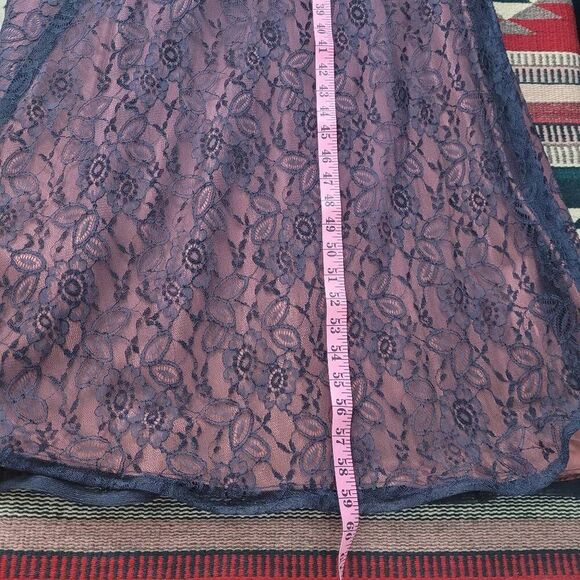 Vintage 1950s? Chantilly Lace Maxi Dress Evening Gown Navy Blue Delicate Feminin - Picture 7 of 10